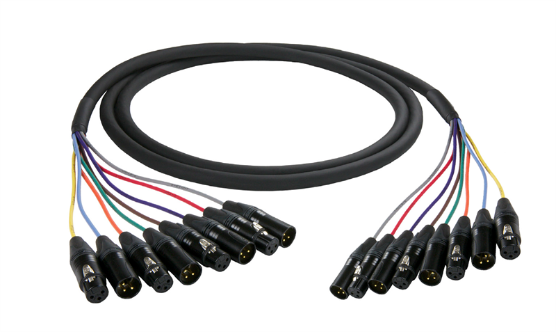 10' XLR AES/EBU Digital Audio snake 8 Pair 26AWG MXLR-FXLR Black/Gold - 908 cable